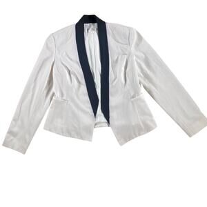 Boston Proper White Blazer Black Tuxedo Lapel Stretch Career Jacket Size 14